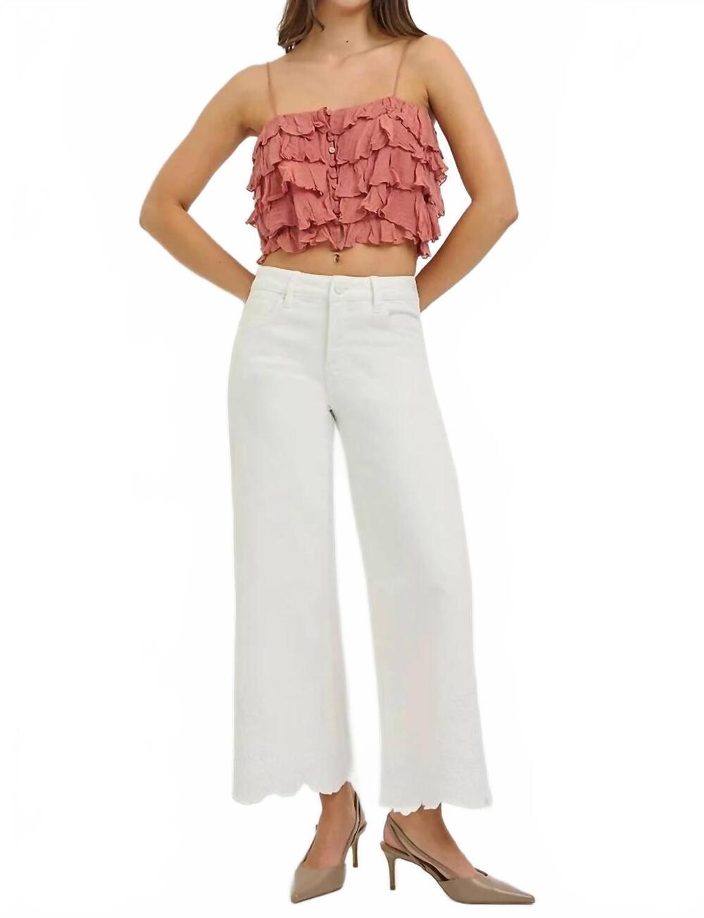 NEW RISEN francesca embroidered high rise crop jeans in cream
